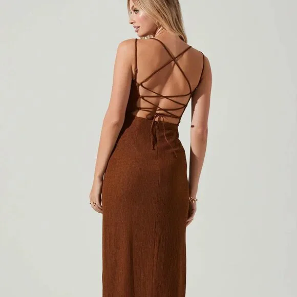 NWT Brinda Wrap Midi Dress in Brown - Picture 5 of 13
